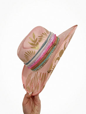 Pink Boho Cowgirl hat cactuses and moon