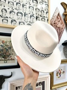 Mini cowprint fedora hat