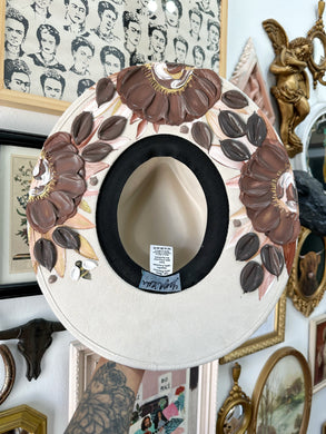 Ivory with brown and gold bee underbrim hat