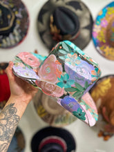 Clear hand painted pastel floral cowgirl hat