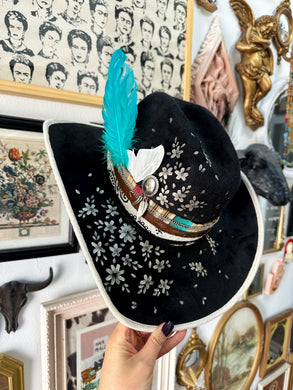 Champagne little florals cowgirl hat with vintage concho