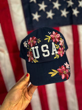 USA red florals baseball cap