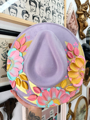 Lilac pinks and mustard hat