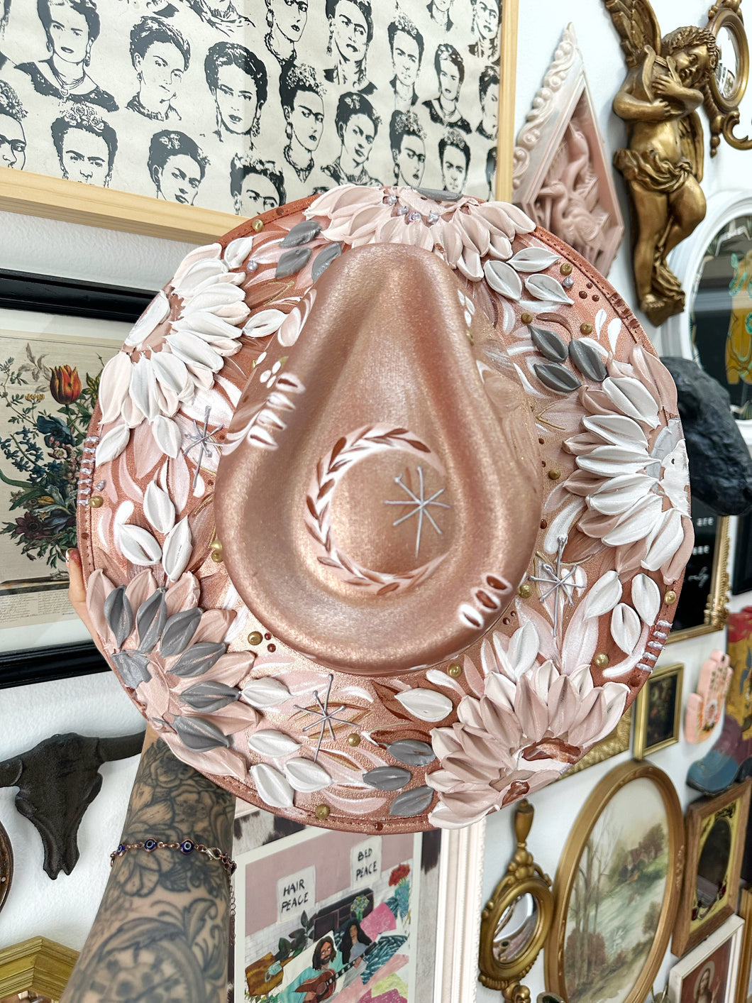 Rose gold floral hat