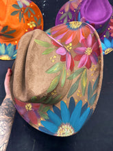 Taupe rancher cowgirl hat jewel toned florals size Large
