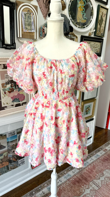Cottagecore 3D floral puff dress size M New