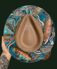 Summer hand painted jute straw hat with fish and butterflies