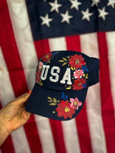 USA red and blue florals baseball cap