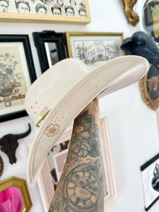 Tattooed outlaw hat with charms (top, front and back)
