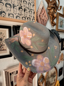 Gray cowgirl hat with pink florals