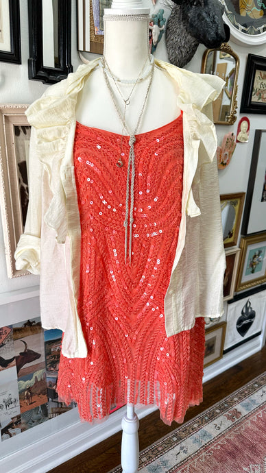 Free people boho cottagecore shimmer and embroidery dress, ruffle top and vintage necklace plus 2 necklaces size s\m