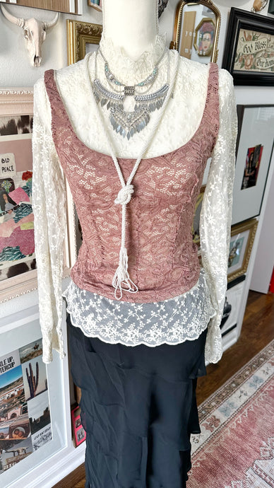 Whimsigoth free people top, Japanese lace top and 2 necklaces