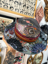 Color shifting shimmer metallic witch hat with genuine crystals- top and bottom painted