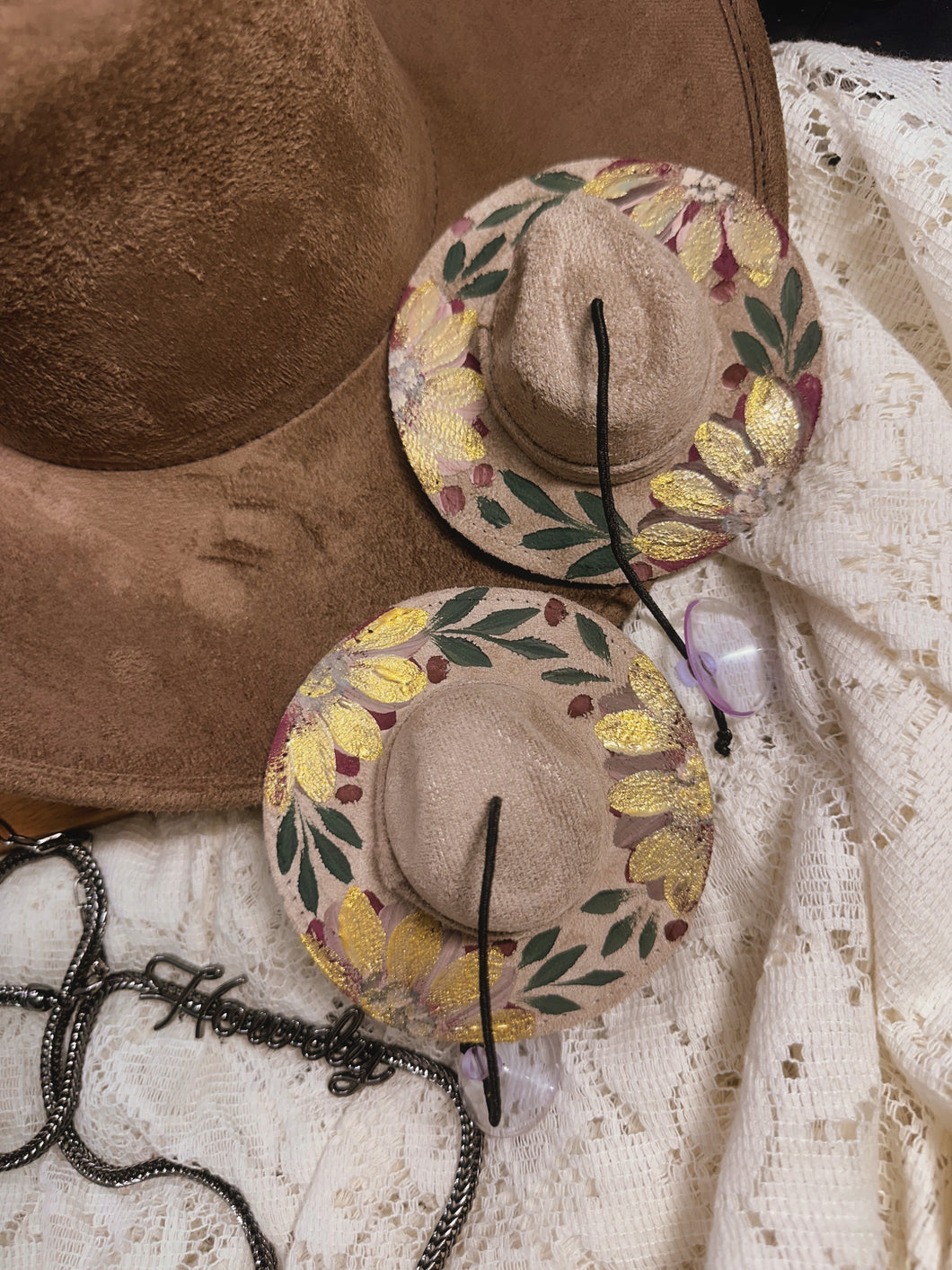 Taupe and Gold ornament/ car charm