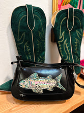 Hand painted one of a kind rainbow trout black purse