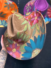 Taupe rancher cowgirl hat jewel toned florals size Large