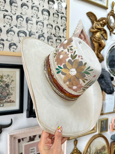 Ivory soft florals cowgirl hat