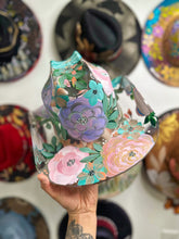 Clear hand painted pastel floral cowgirl hat