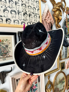 Black and ivory trim butterfly silver hat
