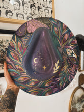 Whimsical color shifting with gold butterfly peacock hat