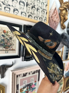 Black outlaw cowgirl hat- Fall bird and mountains