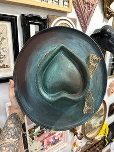 Metallic green heart shape hat