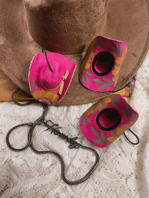 Pink and sunflowers cowgirl hat ornament/ car charm