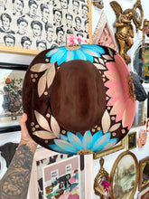 Brown cowgirl hat with turquoise and coral blush pink florals