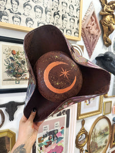 Brown copper moon hat with florals