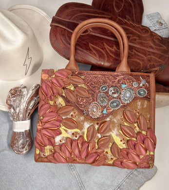 Genuine cowhide copper with gold concho purse