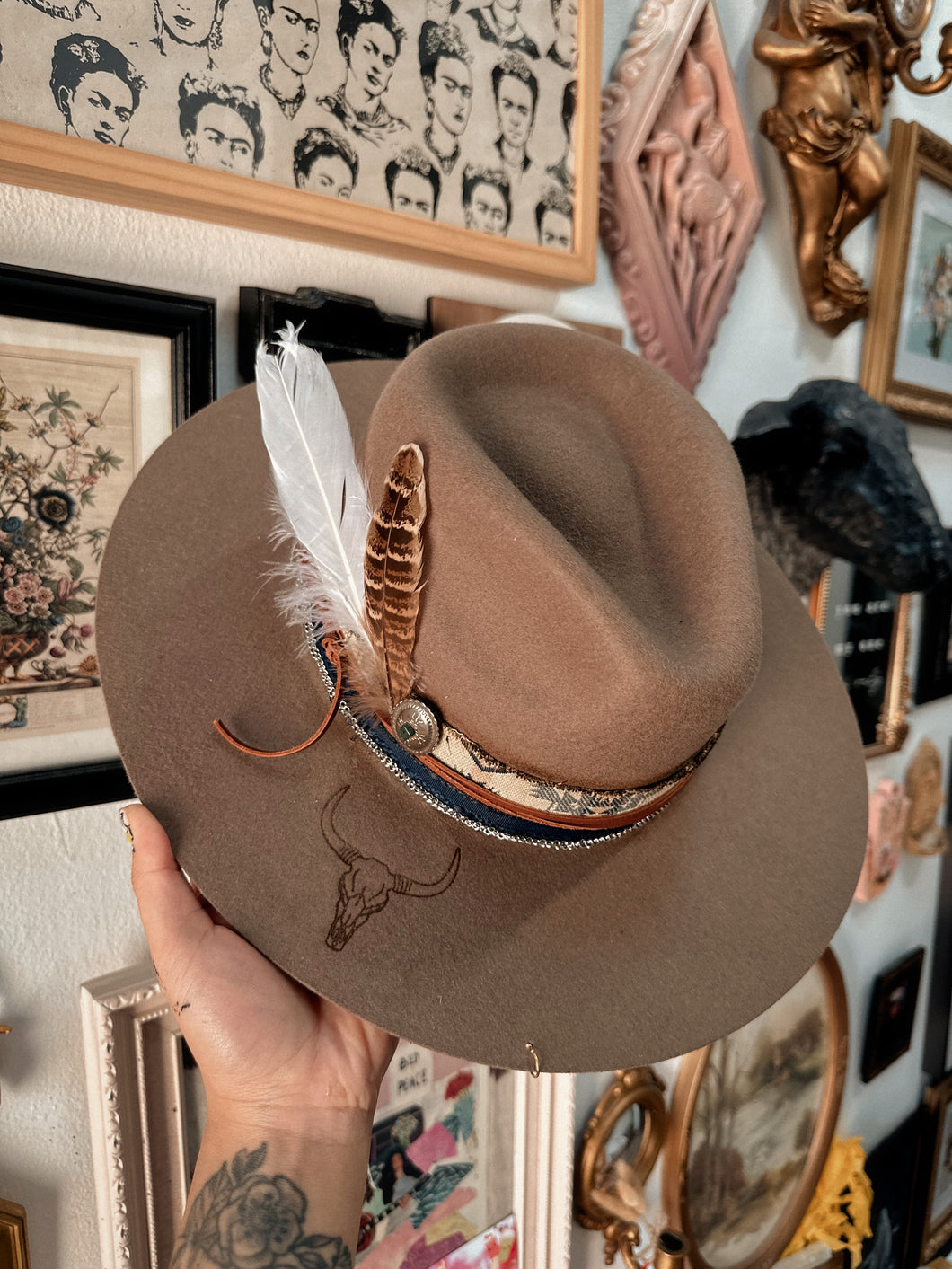 100% wool stiff brim tattooed hat
