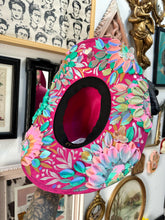 Pink colorful floral cowgirl hat with butterflies