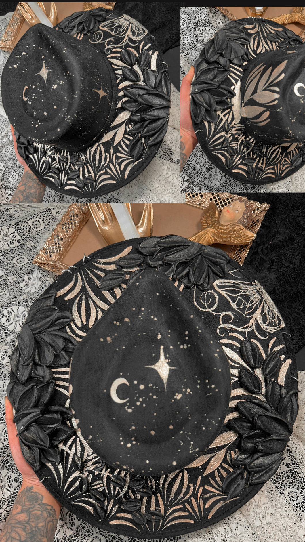 Black and gold peonies with piercings