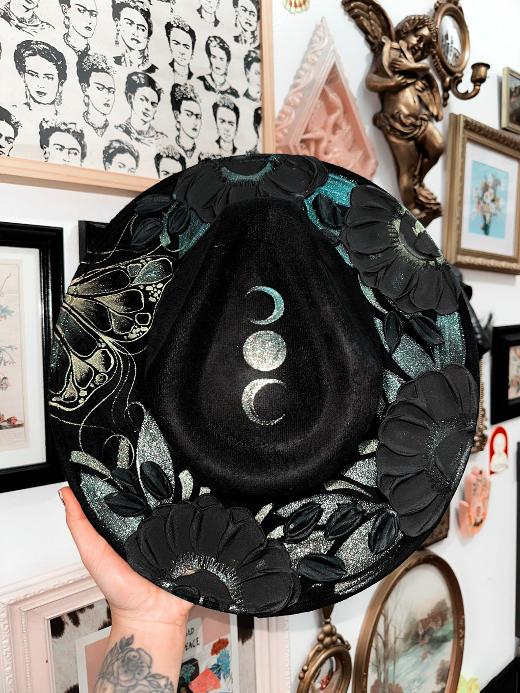 Black color shifting extra shimmery black hat (made to order)
