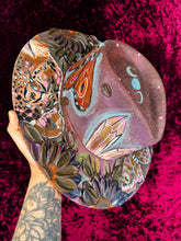 Whimsy leopard and moth: Entire hat painter top and bottom (lightweight jute straw hat)