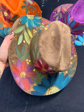 Taupe rancher cowgirl hat jewel toned florals size Large