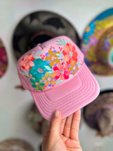 Pink floral trucker hat