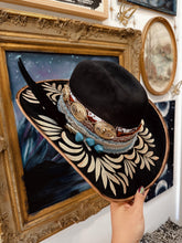 Black, gold and denim cowgirl hat
