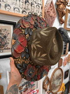 Olive green gold and red with black hat