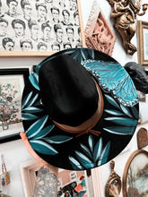 Black turquoise teal boho western flat brim hat