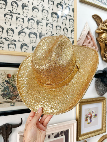 Gold glitter cowgirl hat (top and bottom)