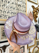 Lilac outlaw beaded and white florals hat