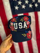 USA red and blue florals baseball cap