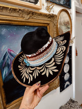Black, gold and denim cowgirl hat