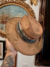 Tan with gold and brass metal work with genuine stone (size L)