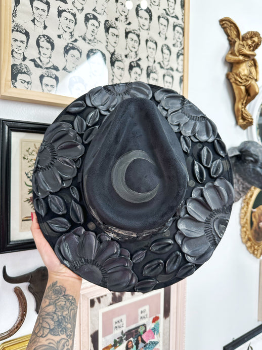 Black on black moon hat size large