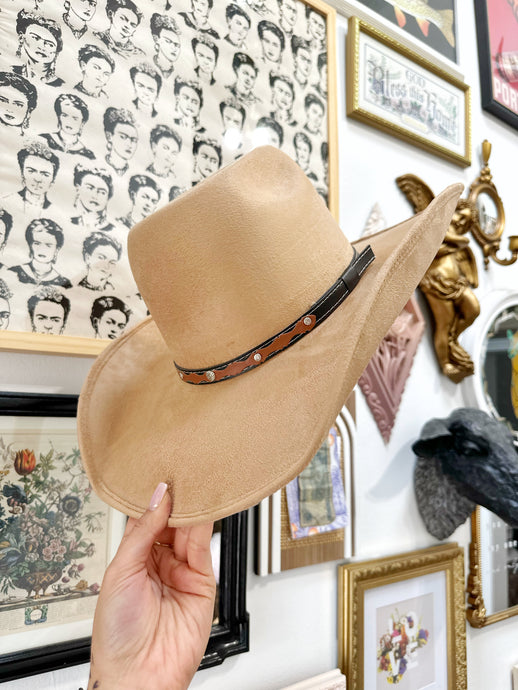 Tan Flat Crown Cowgirl Hat