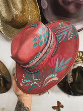 Pink soft velvet with turquoise and silver butterfly outlaw hat