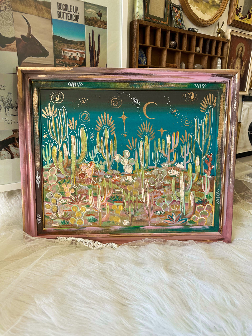 Desert Cactud Framed Original Painting