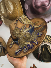 Rare gold beaded work tan with blue around entire hat